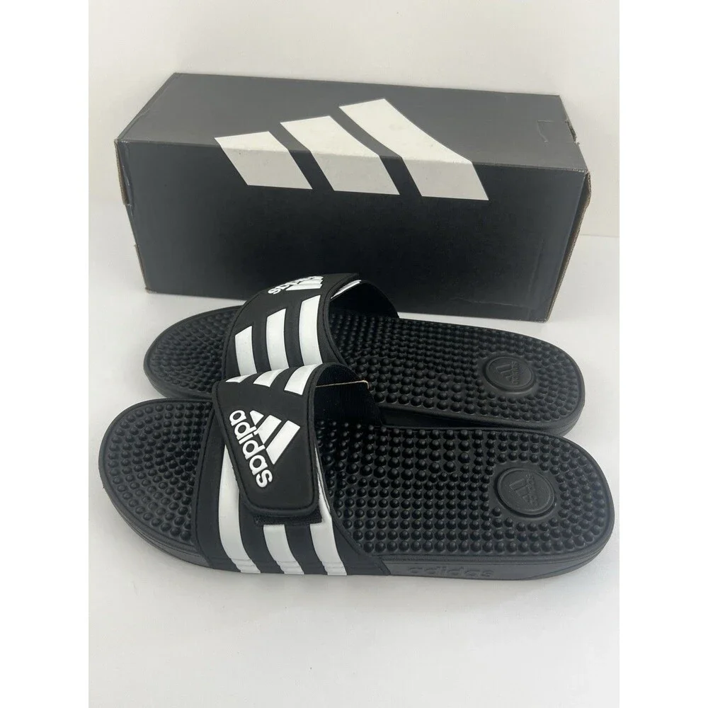Adidas Adissage Slides Black White Massage Footbed Sandals Mens 11 Womens 12